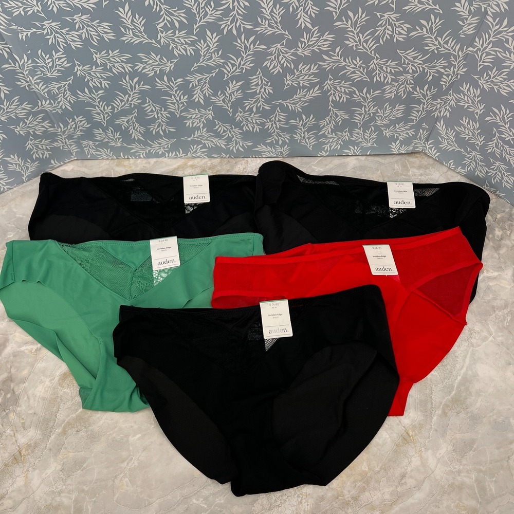 NEW Lot Auden invisible edge bikini panties underwear black red green 5pr S